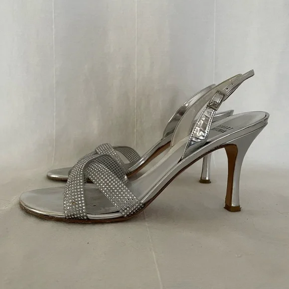 Silver Rhinestone Strappy Heels - Picture 4 of 9